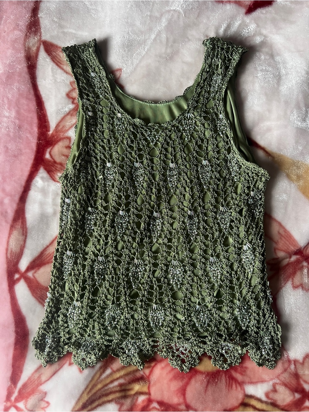 Y2K green crochet beaded top 🌿✨